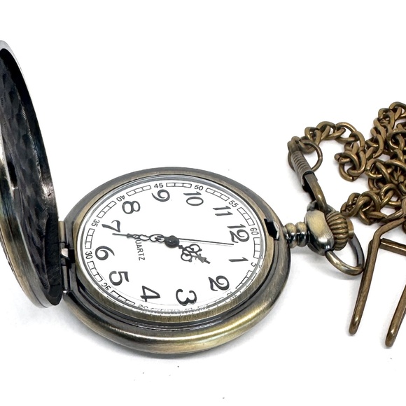 Vtg Bronze Metal Pocket Watch Pendant with Fresh Battery Item #1043 - Picture 4 of 4